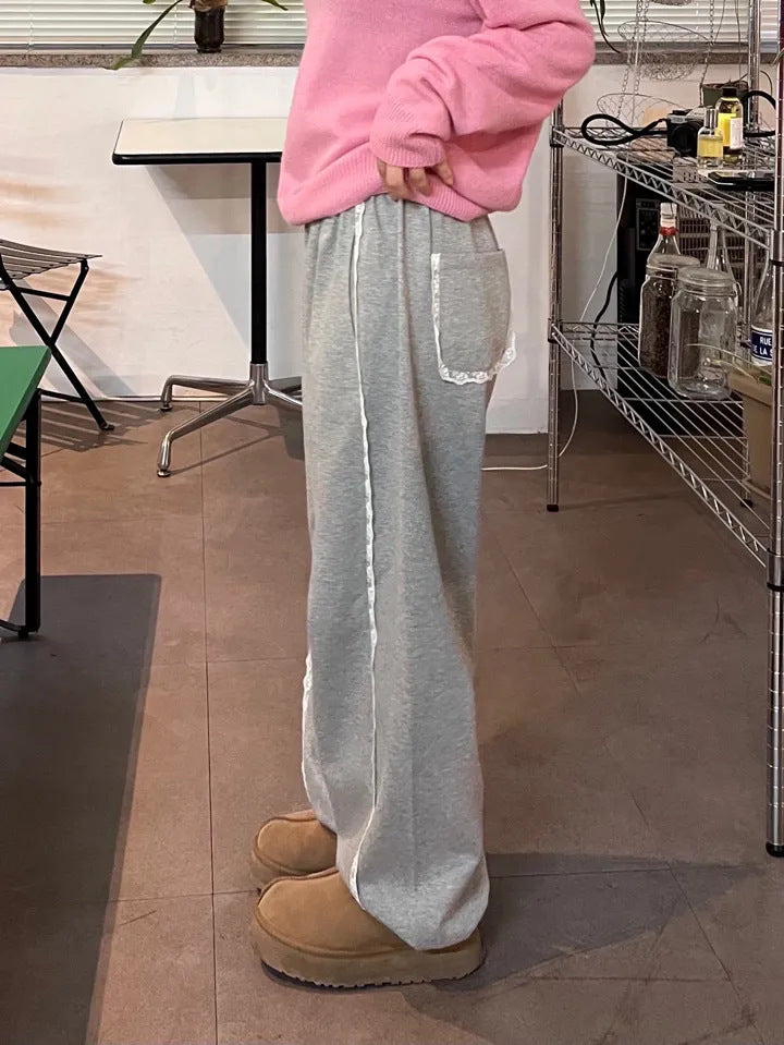 【Carina】2カラー展開 韓国デザイン 韓国ストリート リラックスフィット レース ワイドパンツ mry001198