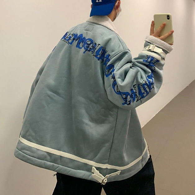 2カラー展開 韓国ストリート 韓国カジュアル トレンド バックプリント ハイネック ムートンジャケット mry001253