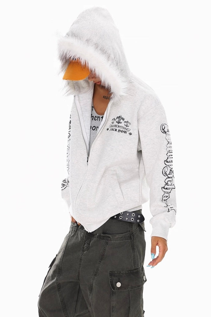 Fur Hood Gothic Zip Hoodie Jacket mry002246