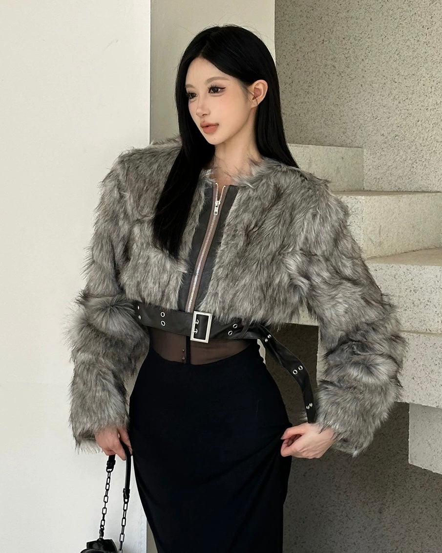 Elegant Faux Fur Cropped Outer mry002098