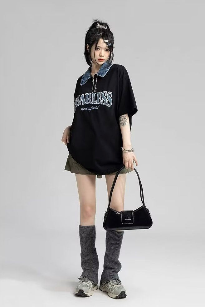 【2color】Denim Accent Oversized T-Shirt mry001704