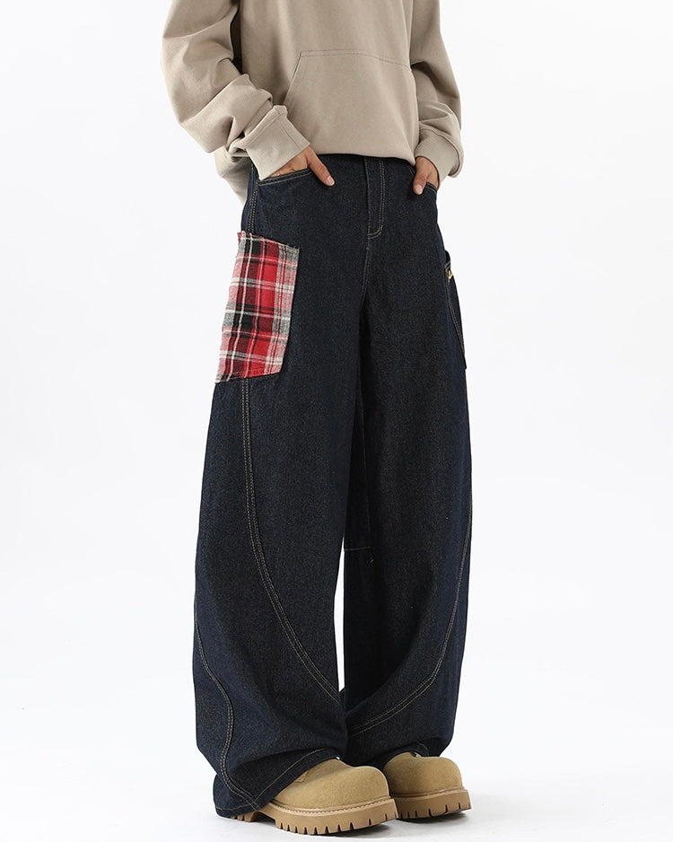 【COVER:FIT】 Plaid Patch Wide-Leg Denim Pants mry001859