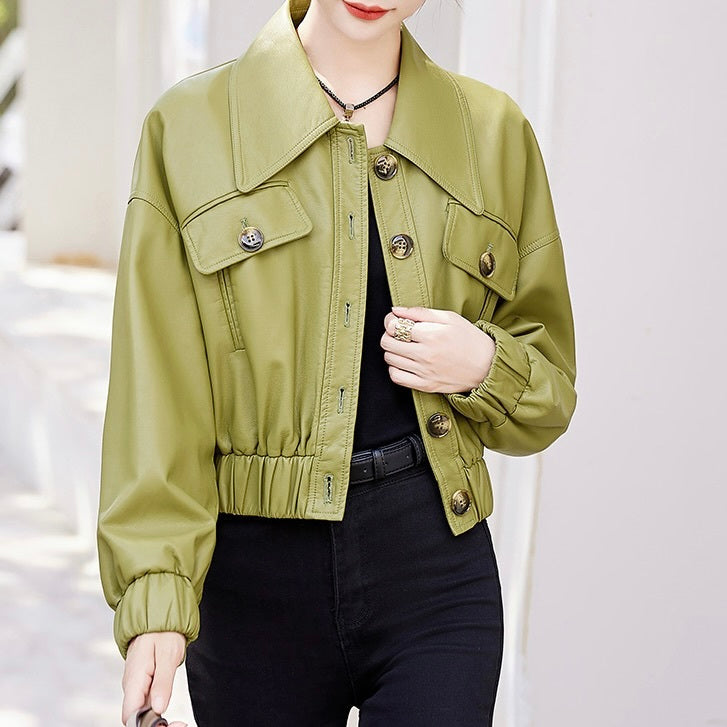 【Plaisir】2カラー展開 アメリカン 韓国カジュアル 韓国デザイン ショート丈 レザージャケット mry001135