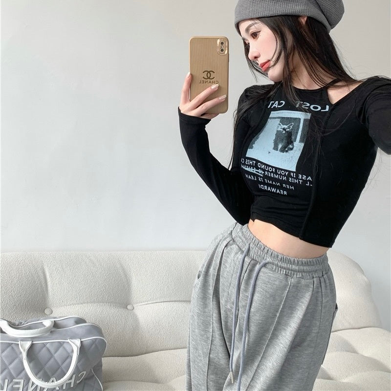 カットアウト ディティール クロップド丈 Tシャツmry000215