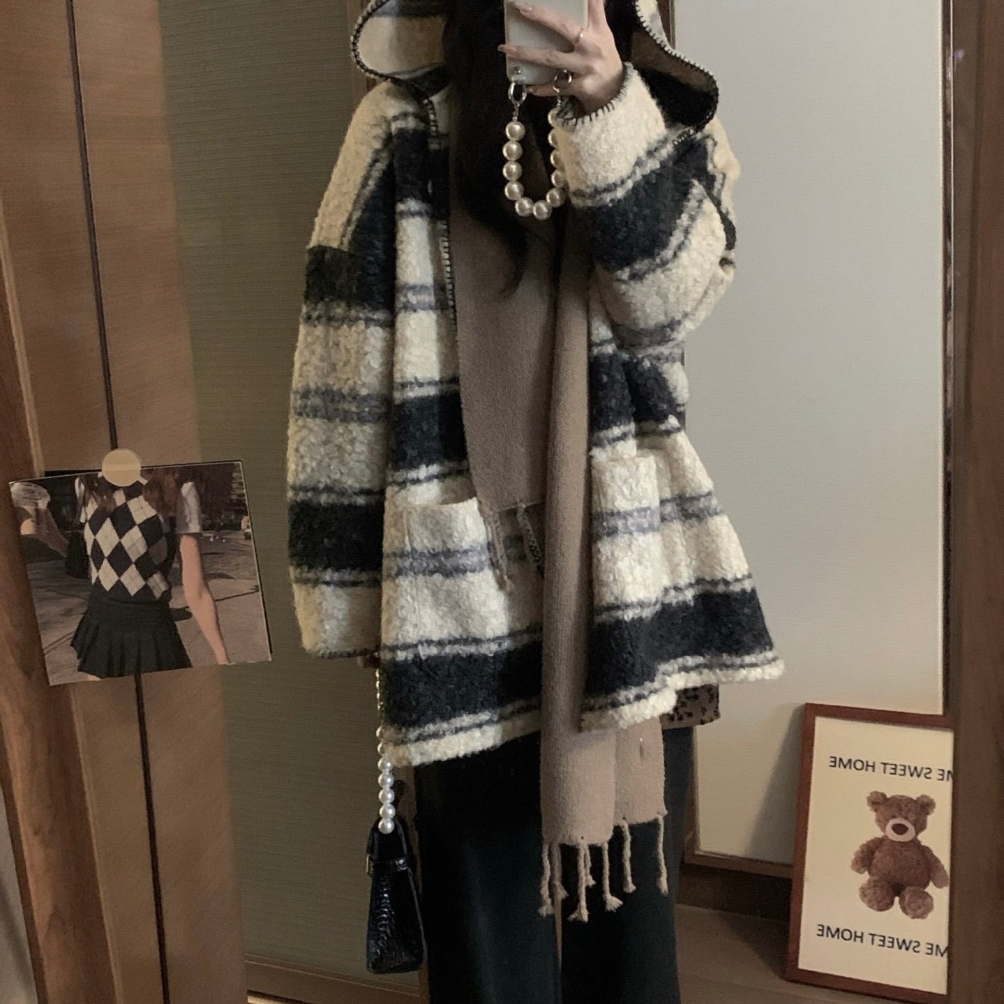 フード付き ボーダー ウールジャケット mry000459