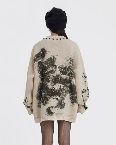 【2color】Oversized Paint Splash Knit Sweater mry001840