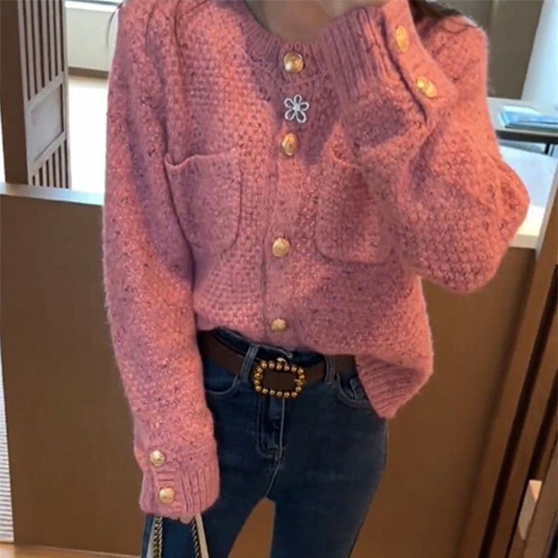 【Plaisir】2カラー展開 リブ編み ニットカーディガン mry001491