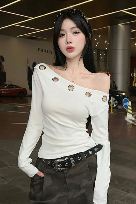 Grommet Detail Off-Shoulder Top mry002310