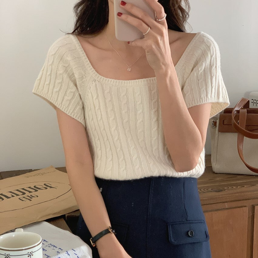 【送料無料】2カラー展開 スリムフィット 半袖 ニット Tシャツmry000636