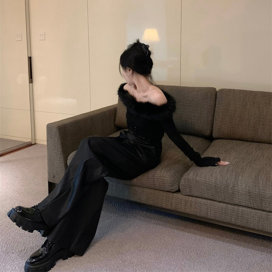 【Chéri】2カラー展開 オフショルダー フェイクファートップス mry001470