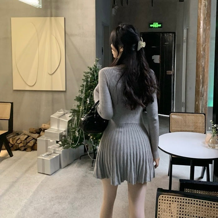 【Chéri / 送料無料】2カラー展開 ニットプリーツワンピース mry001469