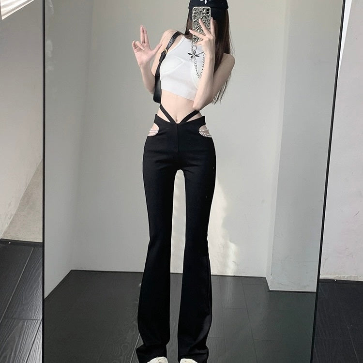 【Carina】 パールチェーン カジュアル デザインパンツ 韓国カジュアル 韓国ストリート mry000704