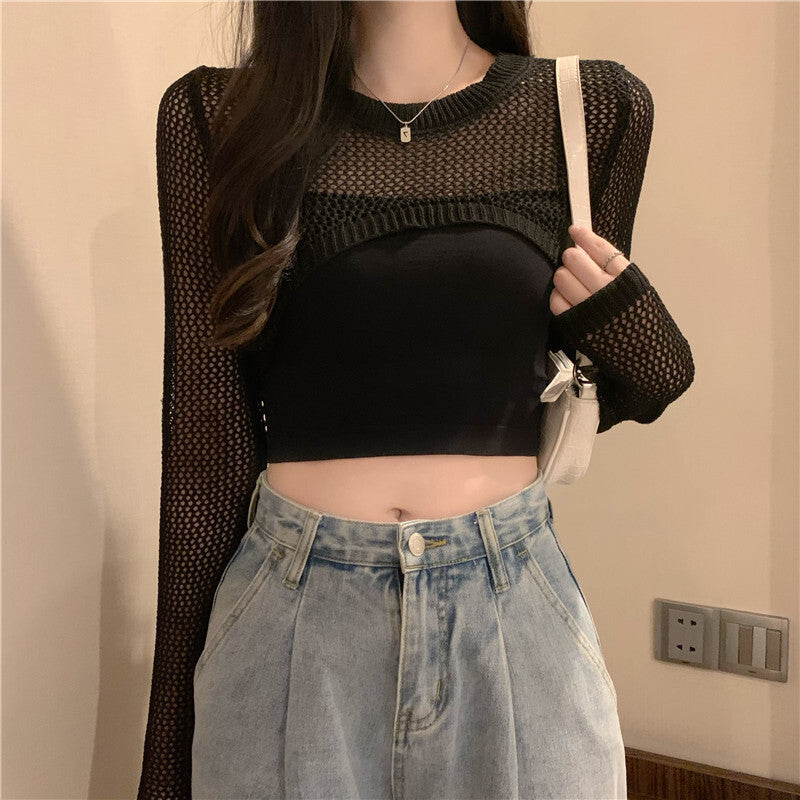 【送料無料】4カラー展開 ショート ニット ブラウス ホットガール デザイン mry000645