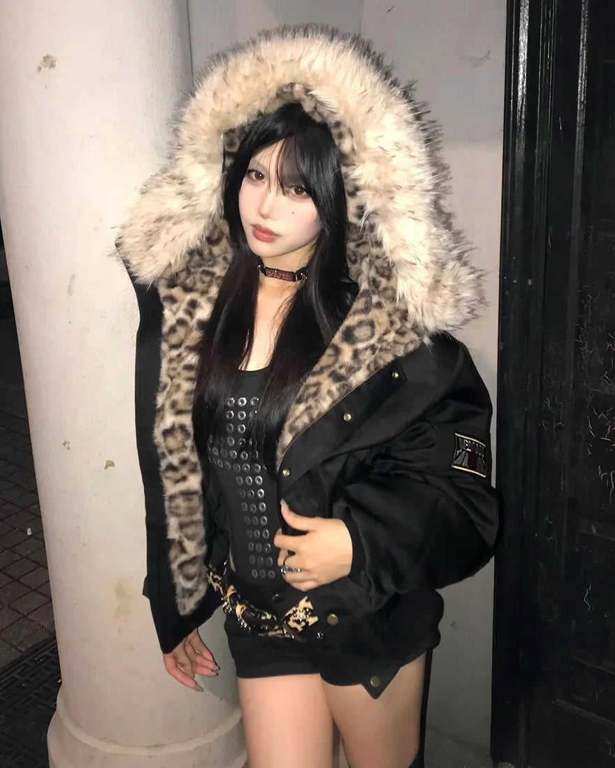 【人気No.1】※残りわずか【評価★4.8以上】Leopard Fur Hooded Jacket mry001993