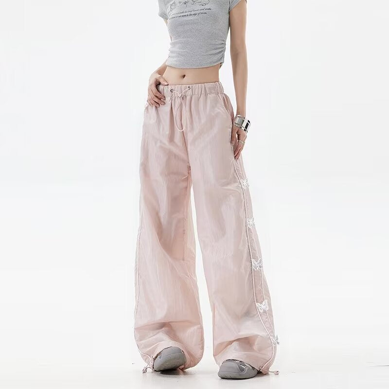 【YURU:FIT/2color】Butterfly Embroidered Parachute Pants mry001785