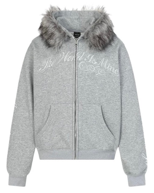 Graphic Fur Zip-Up Hoodie mry002064