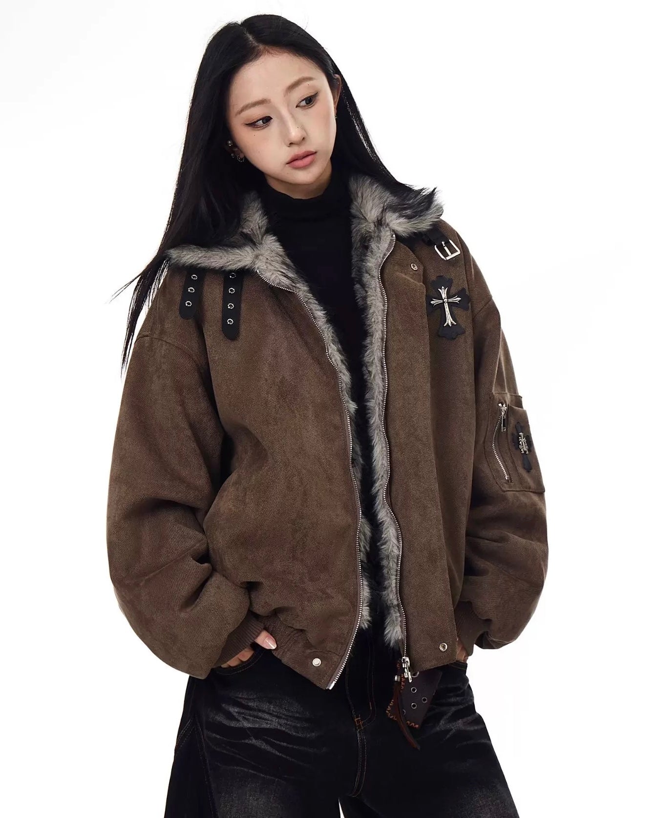 【大人気/評価★4.8以上】Cross Fur Bomber Jacket mry002017