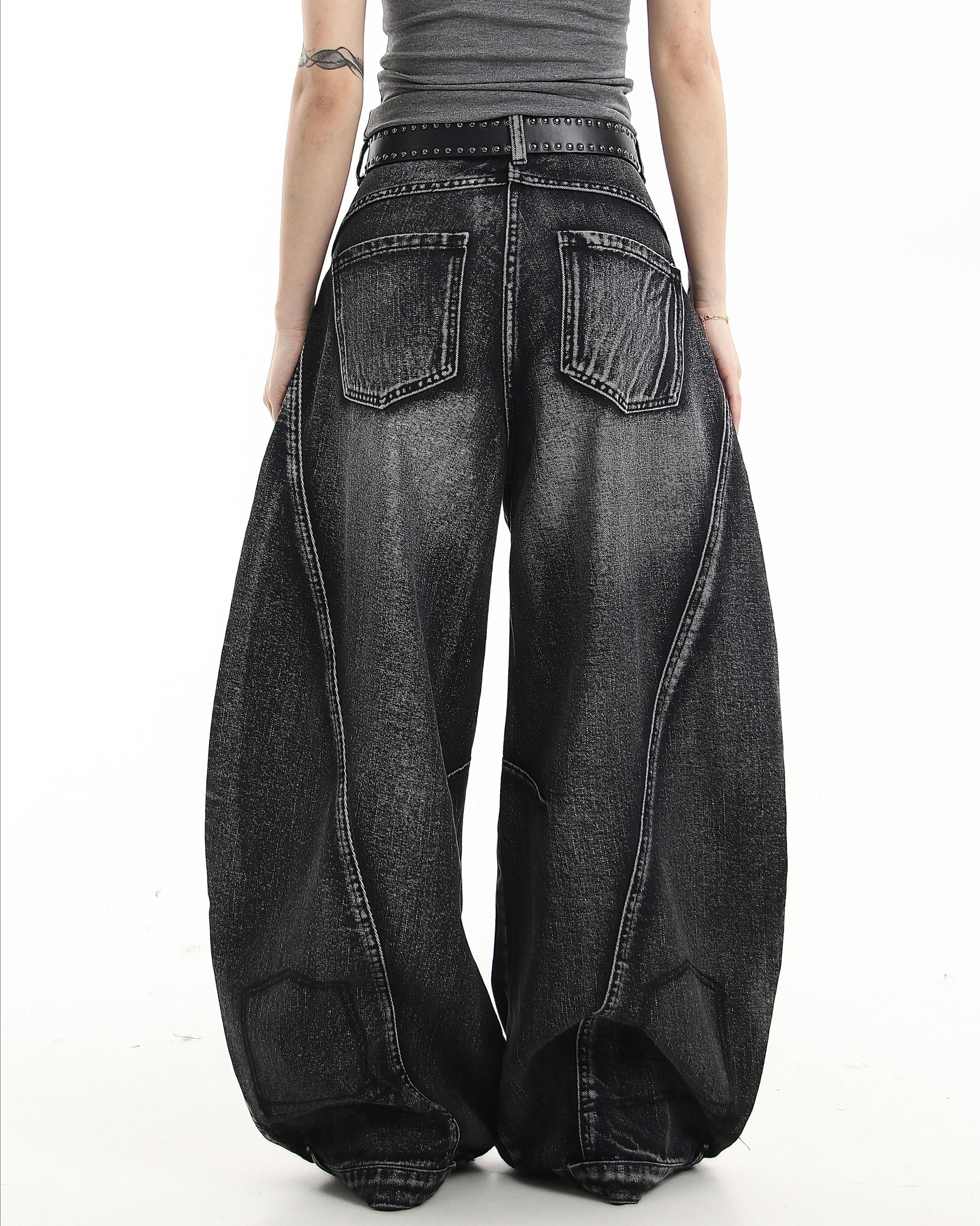 【COVER:FIT】 Vintage Washed Distressed Wide-Leg Denim Pants mry001868