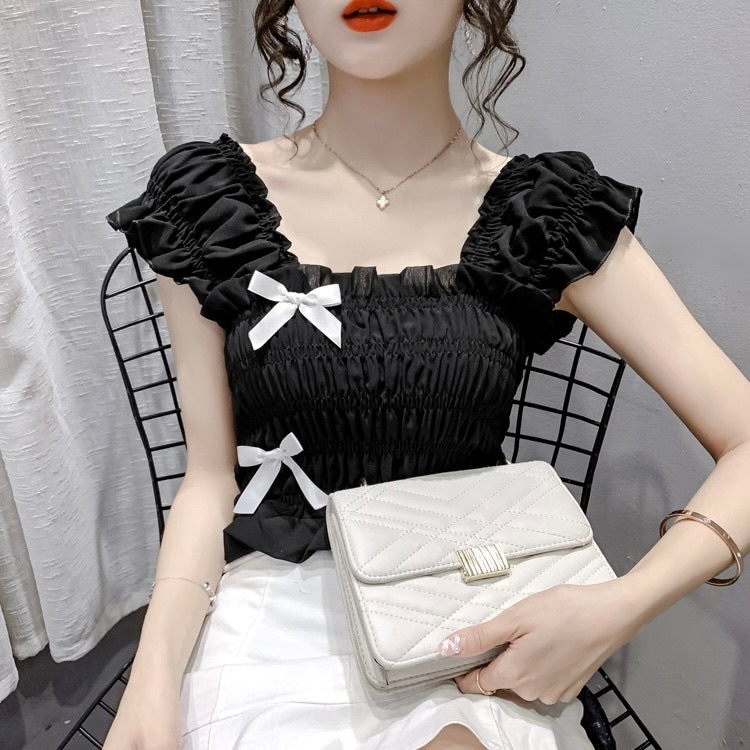 オフショルダー ショート ハイウエスト シフォンシャツ mry000058