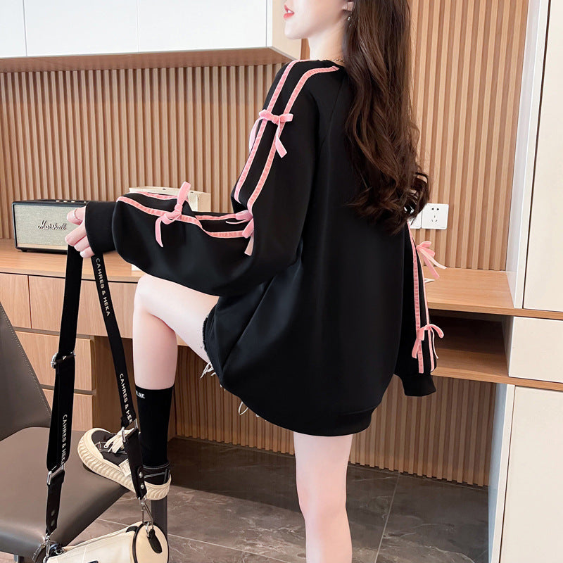 【Taéf】2カラー展開 韓国デザイン 韓国カジュアル リボン スウェットトレーナー mry001121