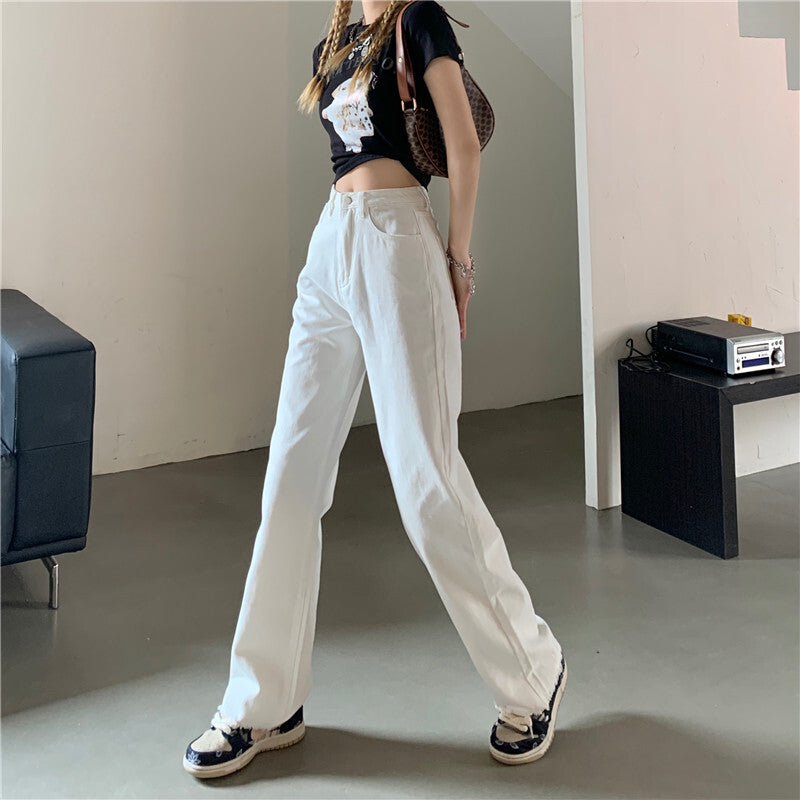 韓国スタイル ルーズ ハイウエスト ストレートパンツ mry000101