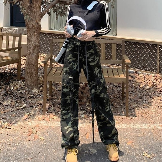 迷彩 ハイウエスト ルーズ ストレートパンツ mry000065