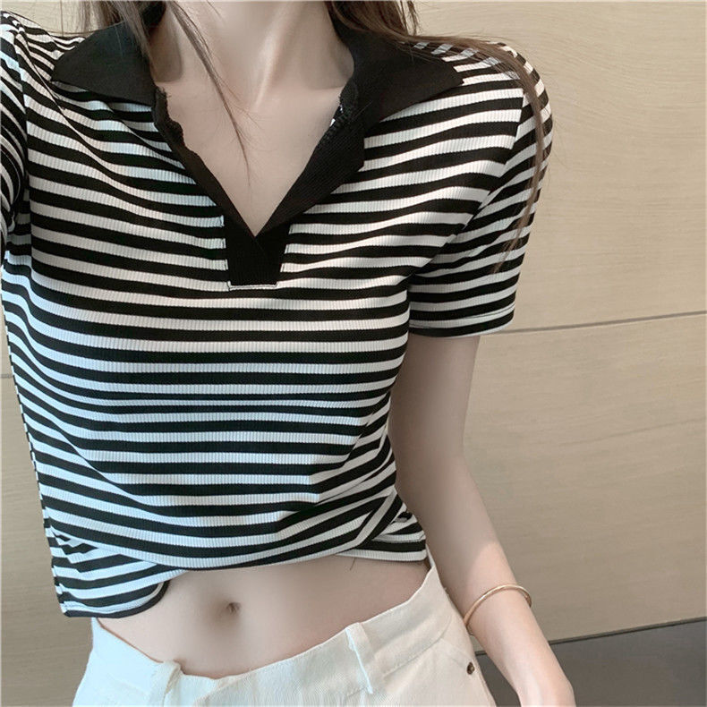 ポロカラースリム半袖Tシャツ 夏 mry000003