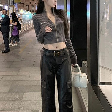 3カラー展開 韓国カジュアル 韓国ストリート クロップトップ ジップアップカーディガン mry001053