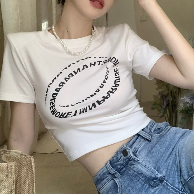 レタープリント スリムフィット ショートトップス mry000099