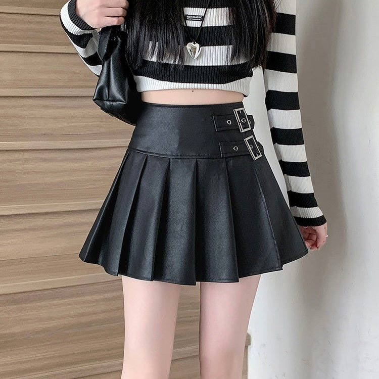 【Orchid】3カラー展開 韓国デザイン 韓国カジュアル レザー素材 ミニスカート mry001127