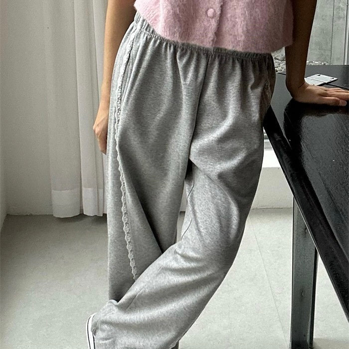 【Carina】2カラー展開 韓国デザイン 韓国ストリート リラックスフィット レース ワイドパンツ mry001198