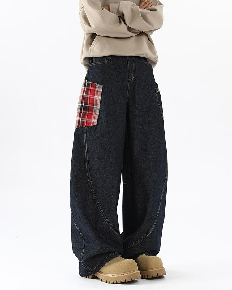 【COVER:FIT】 Plaid Patch Wide-Leg Denim Pants mry001859