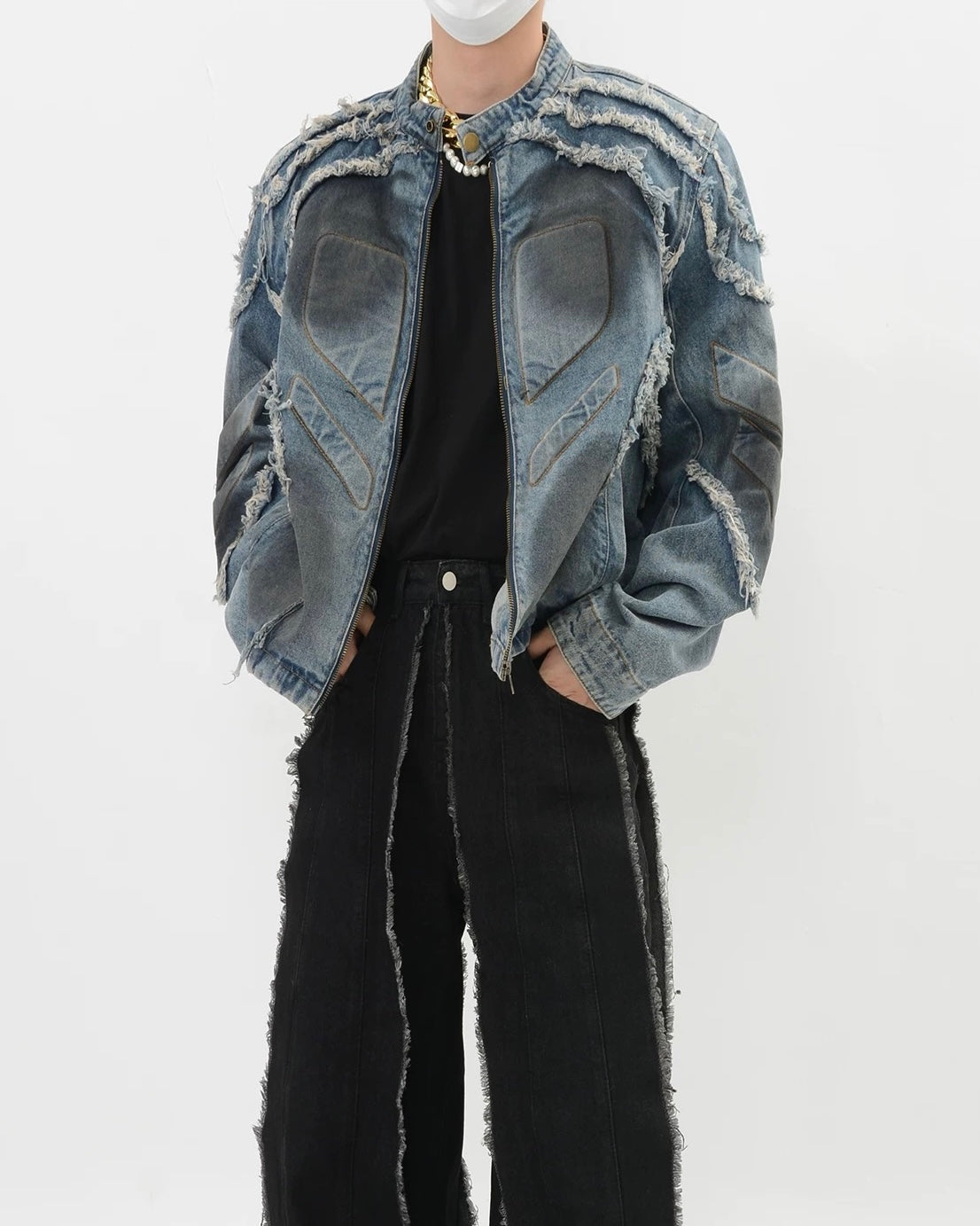 【2color】Distressed Denim Rider Jacket mry001815