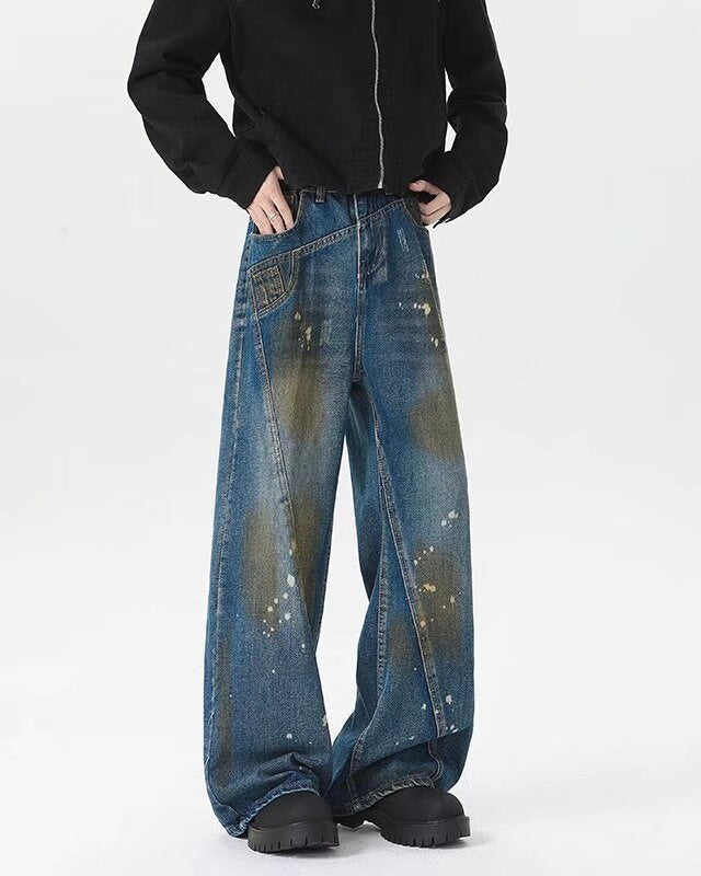【COVER:FIT】 Vintage Paint-Stain Wide Denim Pants mry001863