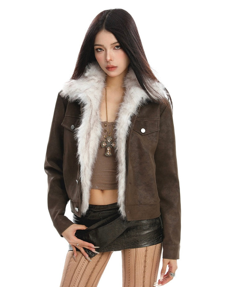 Faux Fur Leather Jacket mry002072