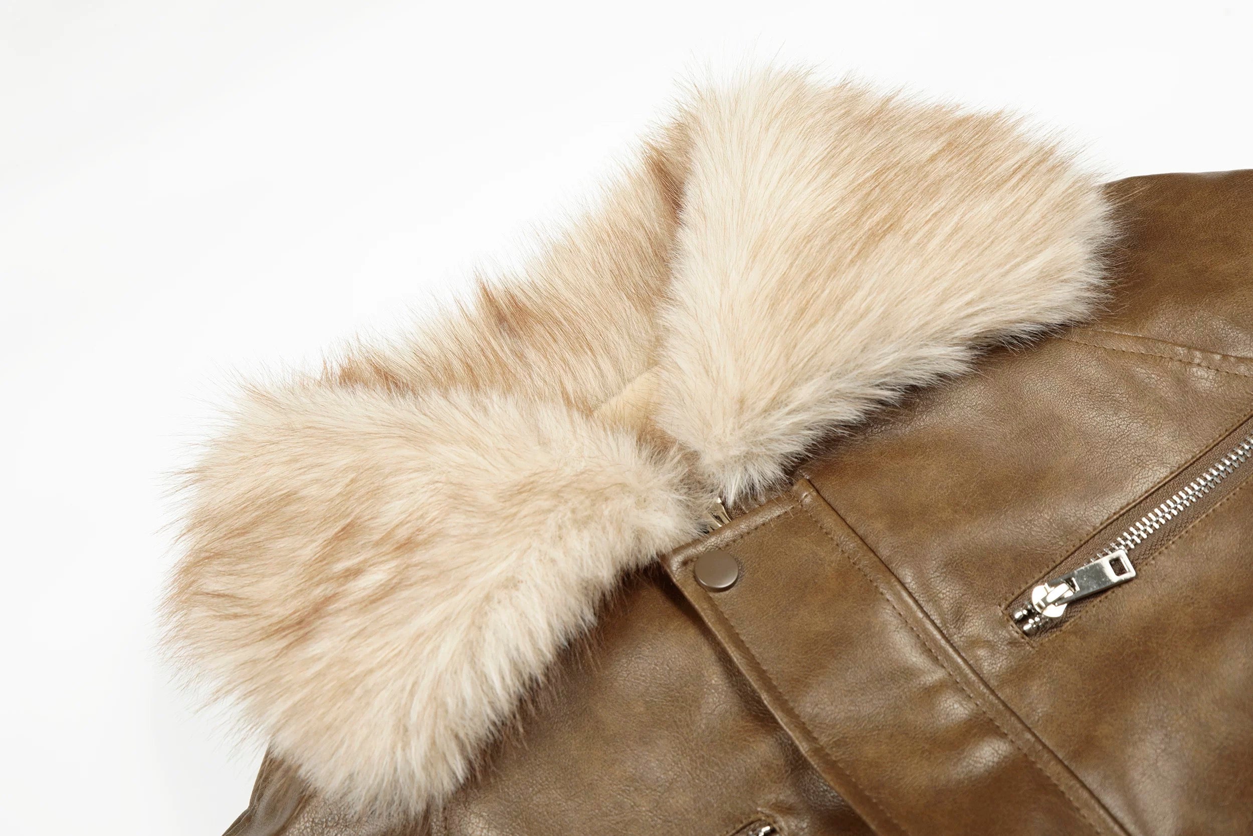 Faux Leather Fur-Trim Short Jacket mry002011