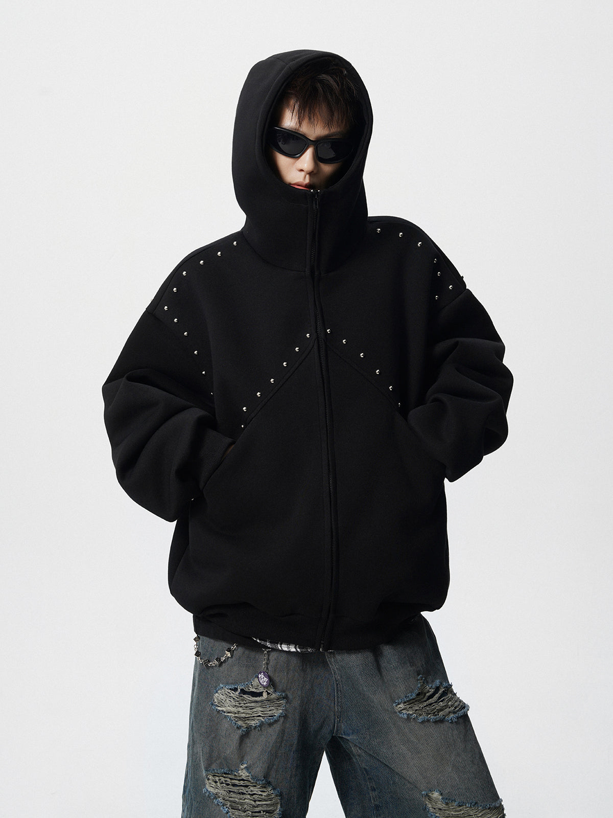 【評価★4.8以上/3color】Studded Oversized Zip Hoodie mry001897