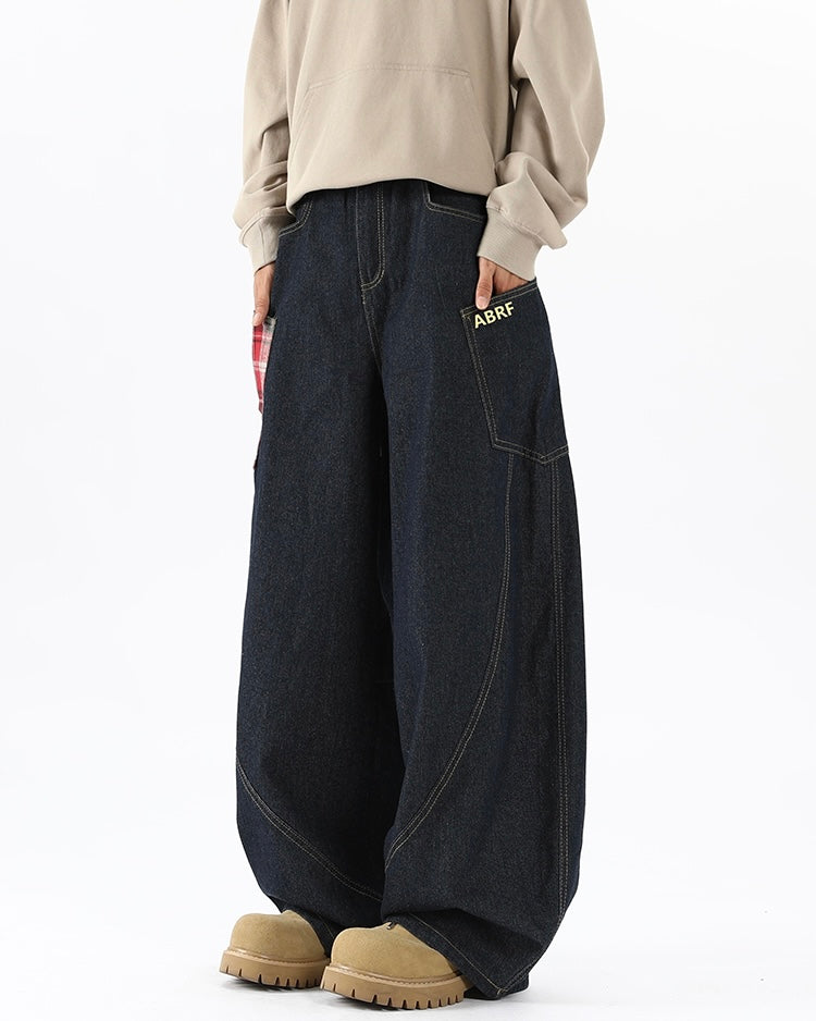 【COVER:FIT】 Plaid Patch Wide-Leg Denim Pants mry001859