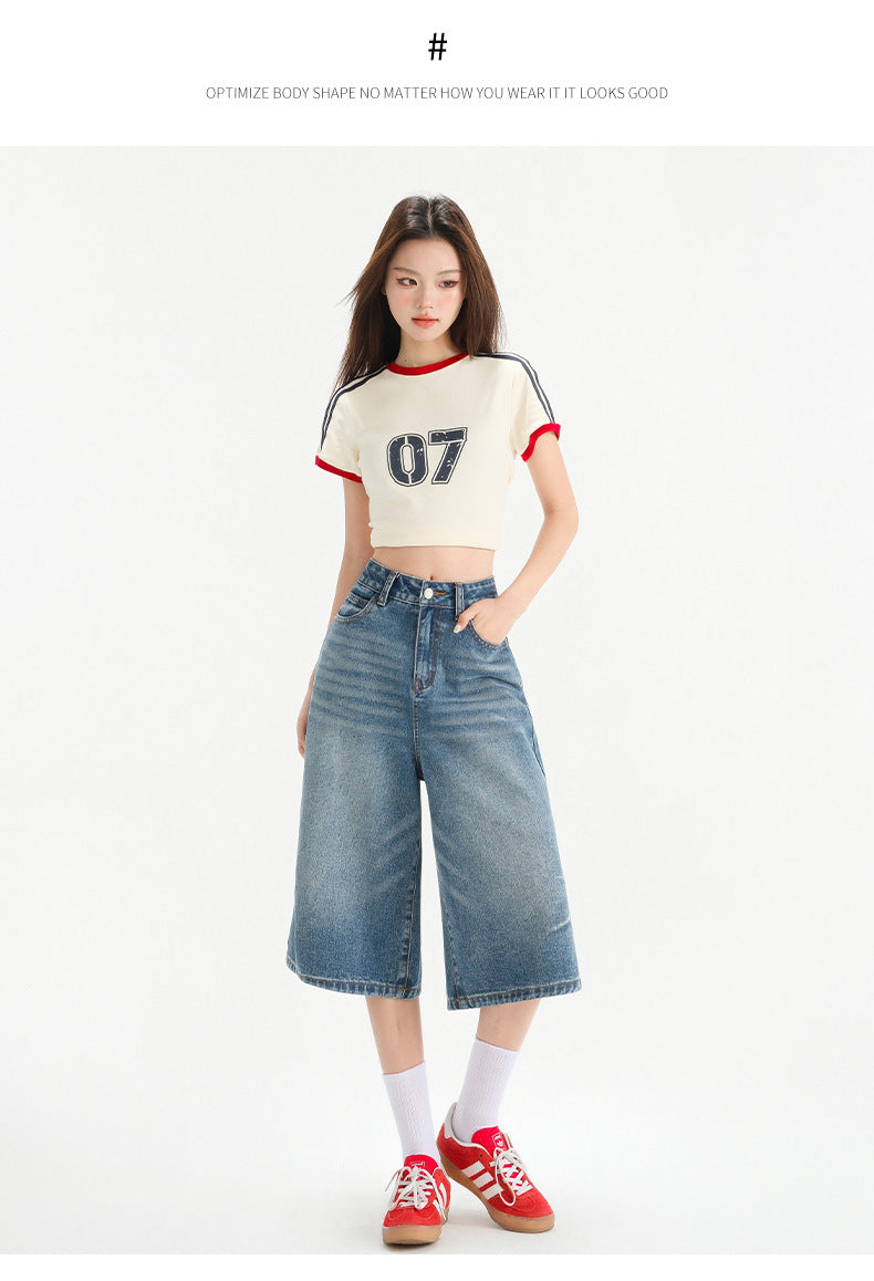 【2color】High-Waisted Wide Denim Shorts mry1772