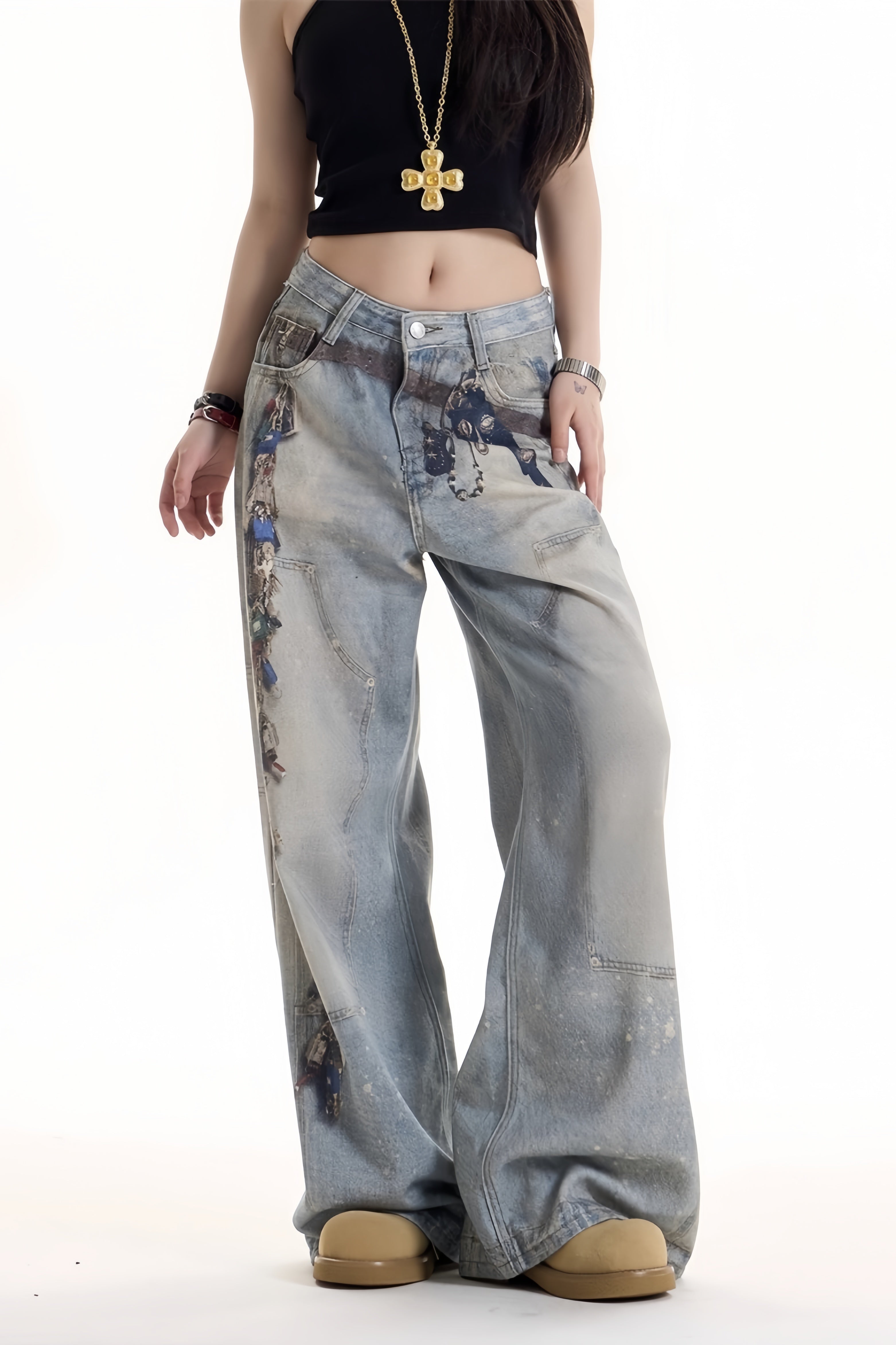 【ボトムス】アートフェードワイドデニム mry002355