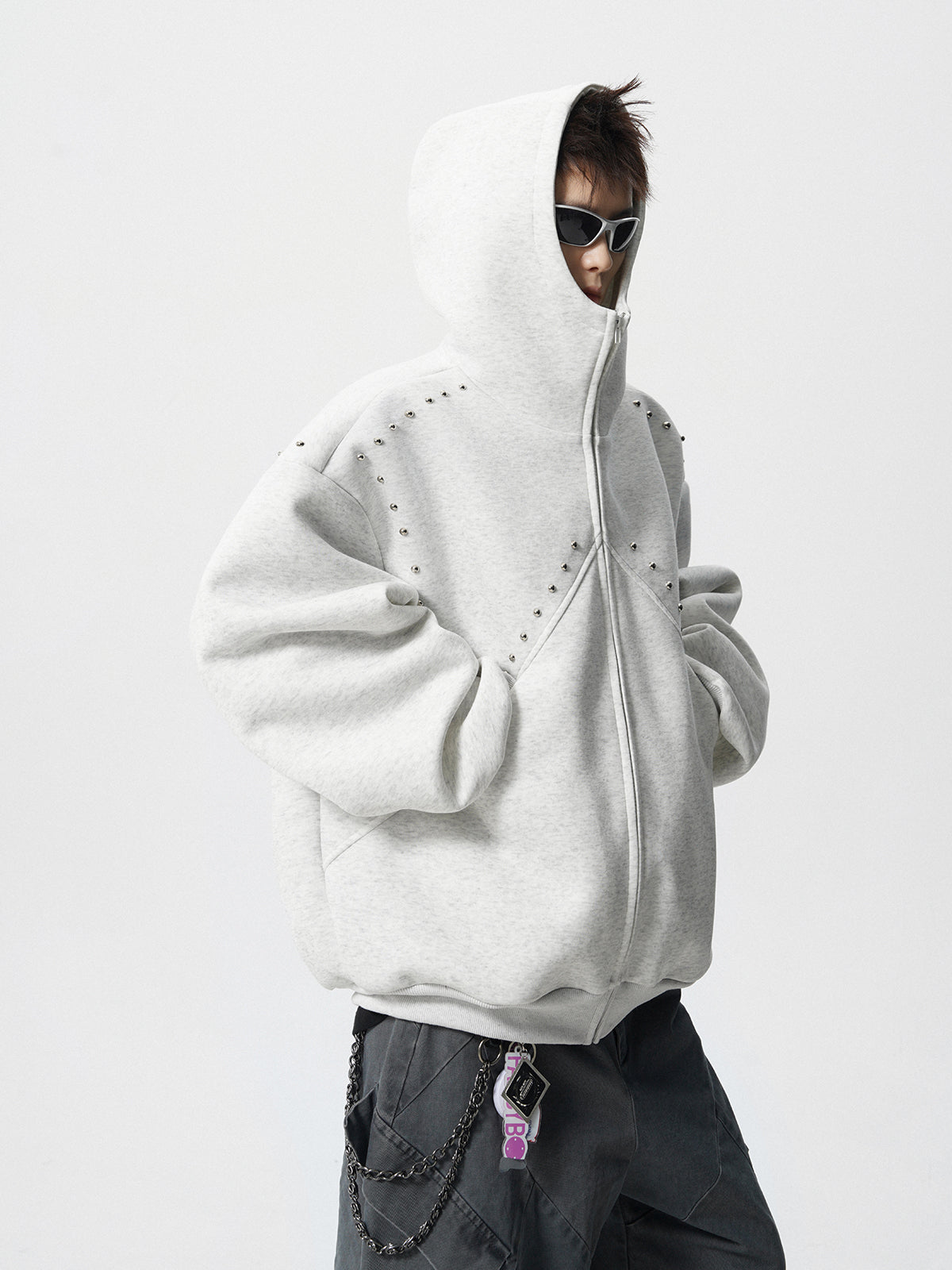 【評価★4.8以上/3color】Studded Oversized Zip Hoodie mry001897