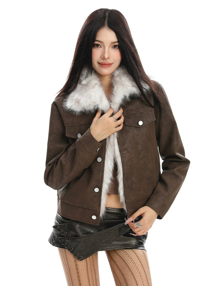 Faux Fur Leather Jacket mry002072