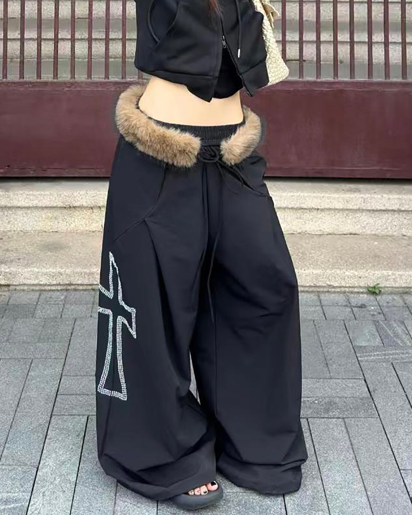 【YURU:FIT】Faux Fur Waist Wide-Leg Pants mry001879