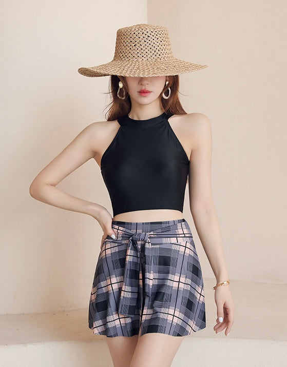 【2color】High-Waist Plaid Bikini Set mry001777