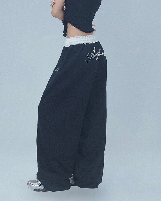 【YURU:FIT】Lace Waist Wide-Leg Sweatpants mry001877
