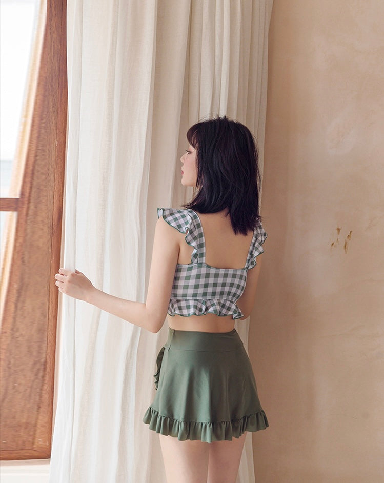 【2color】High-Waist Plaid Bikini Set mry001777