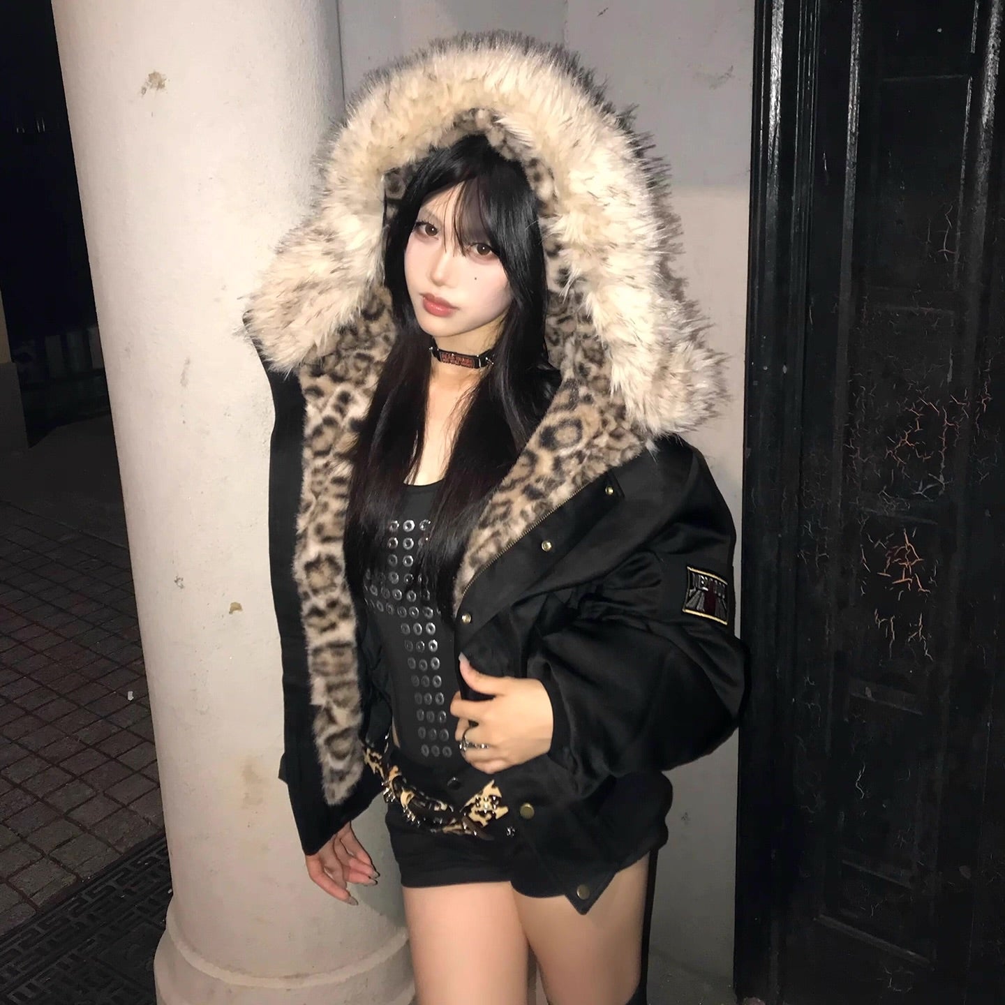Leopard Fur Hooded Jacket mry001993