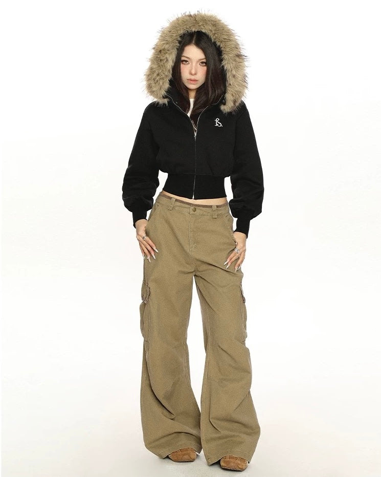 Fur Trim Cropped Jacket mry002069
