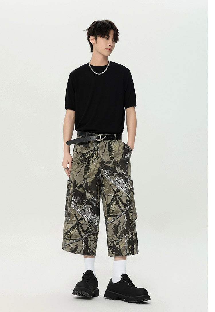 Camo Print Cropped Cargo Pants mry001698