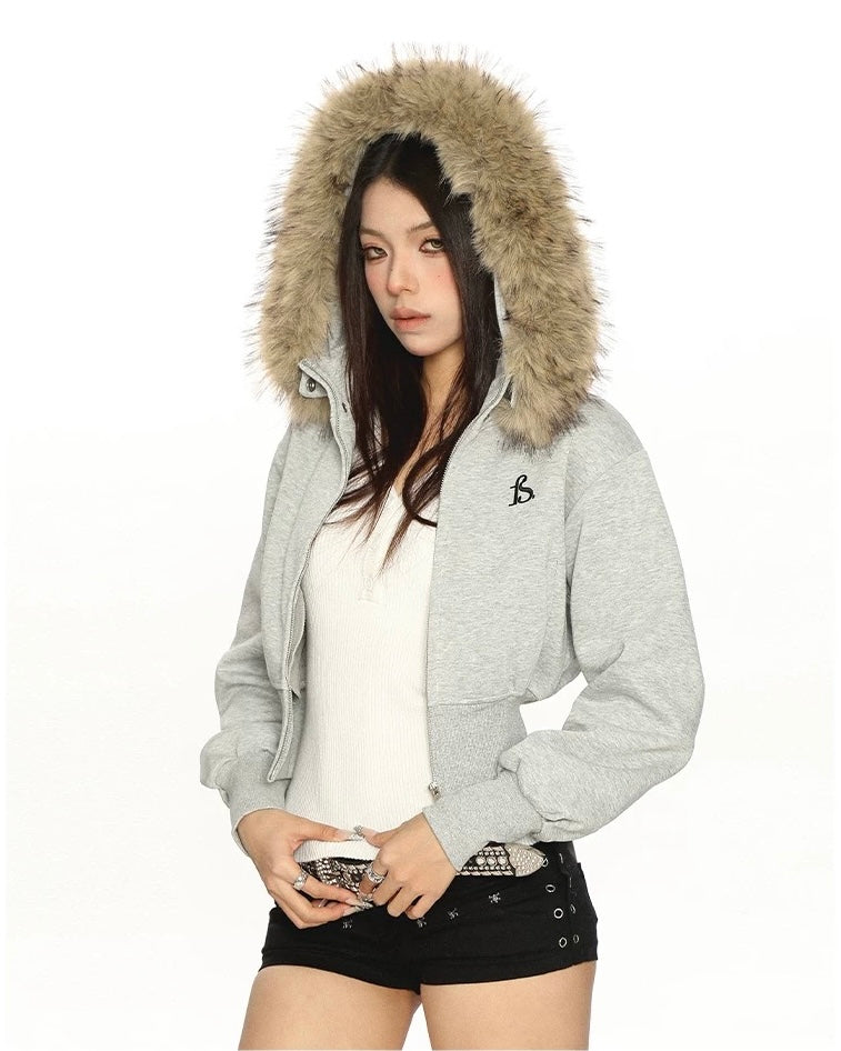 Fur Trim Cropped Jacket mry002069